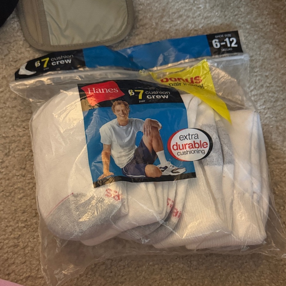 Hanes Men's White Crew Socks with Gray Accents